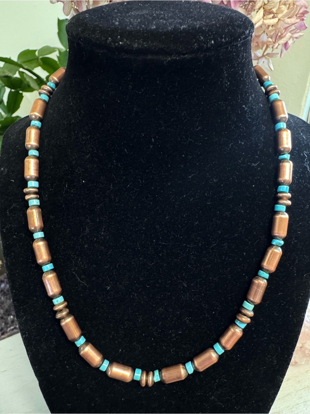 18” Kingman Mojave Turquoise and Copper Beaded Necklace - Southwestern